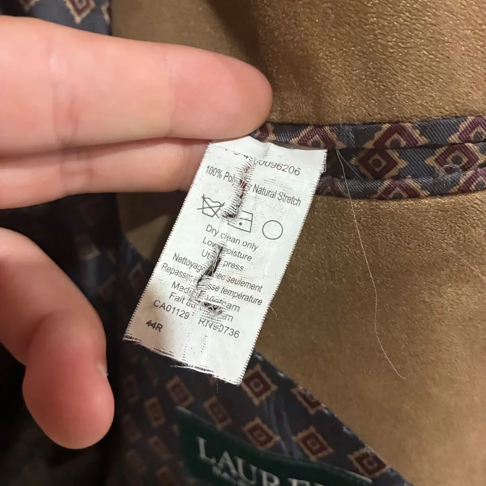 Lauren Ralph Lauren Mens 44R Faux Suede Blazer Sport Coat Brown Two Button